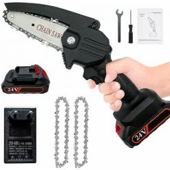 THSINDE Batteriebetriebene Mini-Kettensäge, Mit 1 Batterie Und 2 Ketten, 4 Zoll, Tragbare Wiederaufladbare Kettensäge Zum Schneiden Von Ästen Im Garten