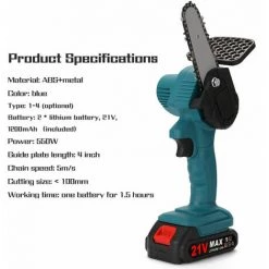 THSINDE Elektrische Handkettensäge 21 V Lithium-Batterie (zwei) Tragbare Elektrische Astsäge Kleine Wiederaufladbare Elektrosägen Für Die Holzbearbeitung Einhand-Elektrosäge Für Die Gartenarbeit Gebürstete Mini-Elektrokettensäge, Bris-Stecker -Kettensägen & Zubehör Shop 65392180 4