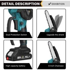 MOHOO Elektrische Mini-kettensägen Akku-Kettensägen 6 Zoll Elektrosäge Kabellos Mit 2*Akku -Kettensägen & Zubehör Shop 66342271 3
