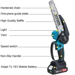 MOHOO 8 Zoll Akku Kettensäge Motorkettensäge Motorsäge Einhandsäge 2x Akkus -Kettensägen & Zubehör Shop 66342281 3