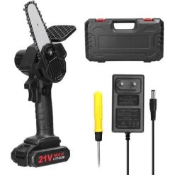 LIFCAUSAL 21 V 500 W 4-Zoll-wiederaufladbare Lithiumbatterie Elektrische Astsägen Tragbarer Kleiner Holzspaltkettensägen-Bürstenmotor Einhand-Holzbearbeitungs-Elektrowerkzeug Für Gartenobstgärten Eine Batterie Und Eine Ladung